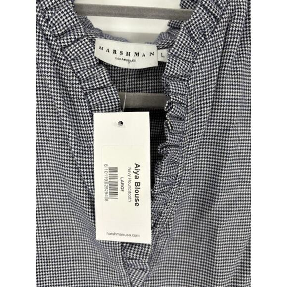 Harshman “Aiya” Blouse in a Navy Houndstooth with Ruffle Trim – NWT – Size Large - Picture 8 of 11